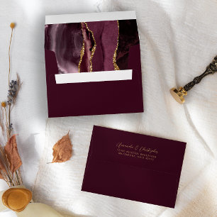 Agate Burgundy Gold Script Wedding Envelope