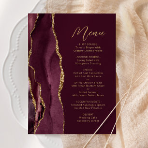 Agate Burgundy Gold Script Wedding Menu
