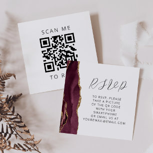 Agate Burgundy Gold Wedding QR Code RSVP Enclosure Card
