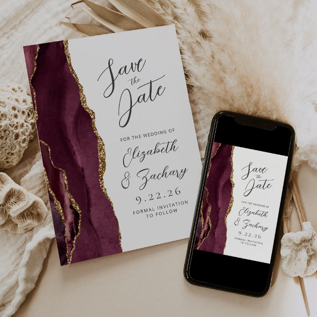 Agate Burgundy Gold Wedding Save the Date (Creator Uploaded)