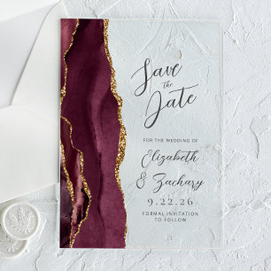 Agate Burgundy Gold Wedding Save the Date