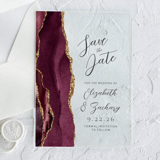 Agate Burgundy Gold Wedding Save the Date (Creator Uploaded)