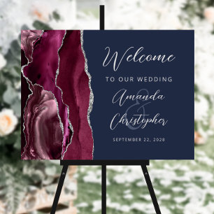 Agate Burgundy Silver Navy Blue Wedding Welcome Foam Board