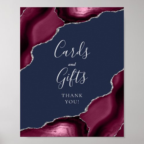Agate Burgundy Silver Navy Wedding Cards and Gifts Poster