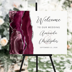 Agate Burgundy Silver Script Wedding Welcome Foam Board