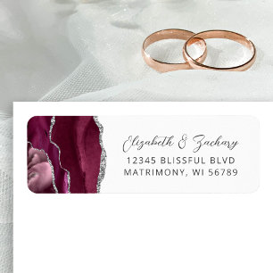 Agate Burgundy Silver Wedding Return Address Label