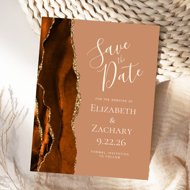 Agate Burnt Orange Dusty Terracotta Save the Date Announcement Postcard (Creator Uploaded)