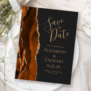 Agate Burnt Orange Gold Dark Save the Date Announcement Postcard