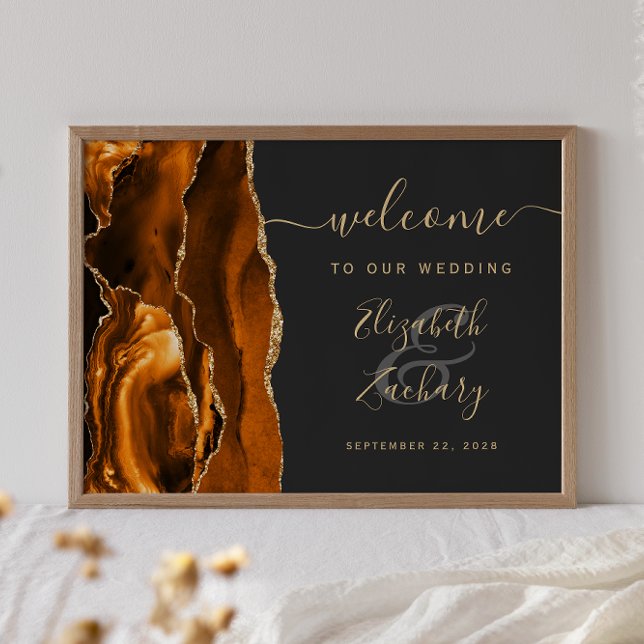 Agate Burnt Orange Gold Dark Wedding Welcome Poster (Creator Uploaded)