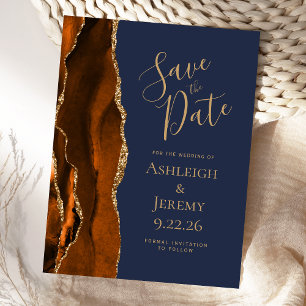 Noelle Painted Pattern Wedding Save the Date - Blue + Orange 2024