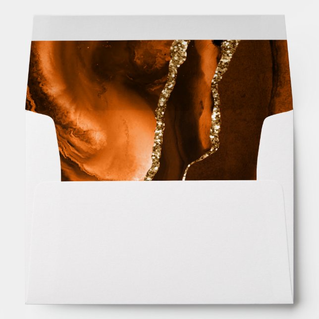 Agate Burnt Orange Gold Script Wedding Envelope (Back (Bottom))