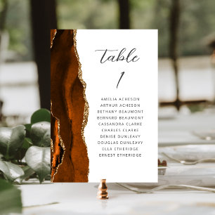 Agate Burnt Orange Gold Script Wedding Table Number