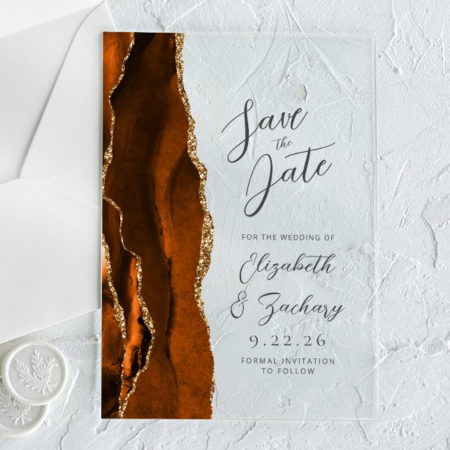 Agate Burnt Orange Gold Wedding Save the Date (Creator Uploaded)