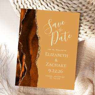 Agate Burnt Orange Honey Gold Save the Date Announcement Postcard