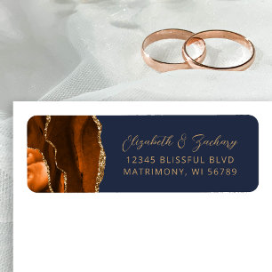 Agate Burnt Orange Navy Wedding Return Address Label