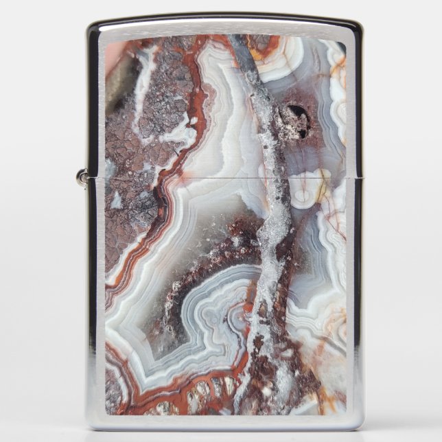 Agate Crystal Zippo Brushed Chrome Pocket Lighter (Front)