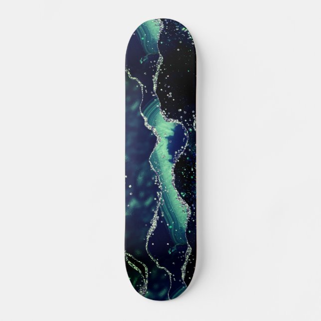 Agate Dark Green Mint Navy Blue Skateboard (Front)