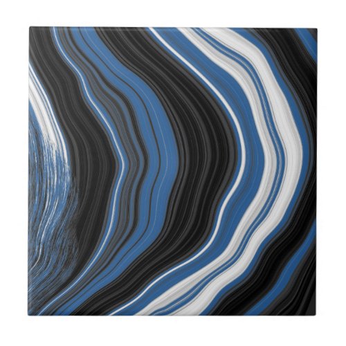 Agate effect black white and blue ceramic tile