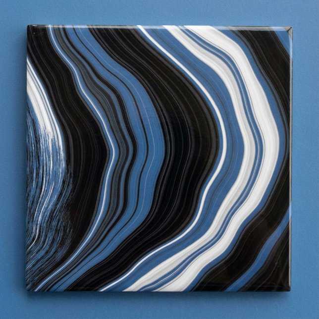 Agate effect, black, white and blue ceramic tile (Agate effect, black, white and blue ceramic tile.)
