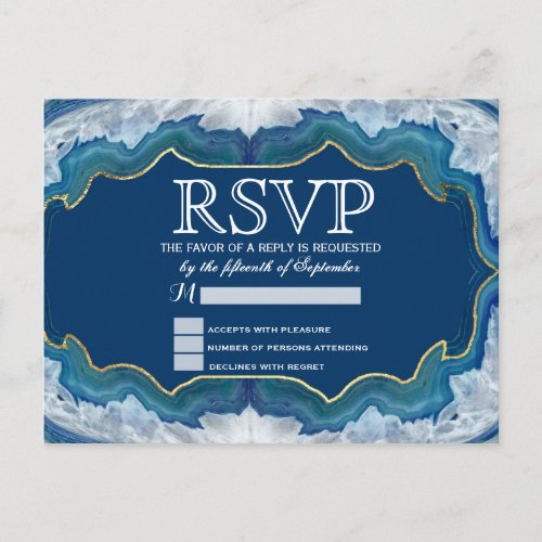 Agate Elegant Pretty Blue Teal Geode Pattern Invitation Postcard