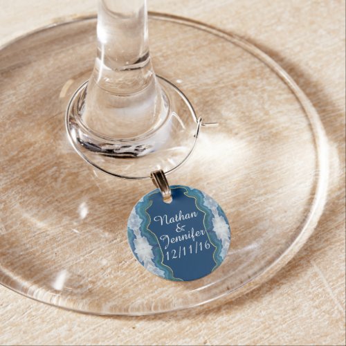 Agate Elegant Pretty Blue Teal Geode Pattern Wine Glass Charm