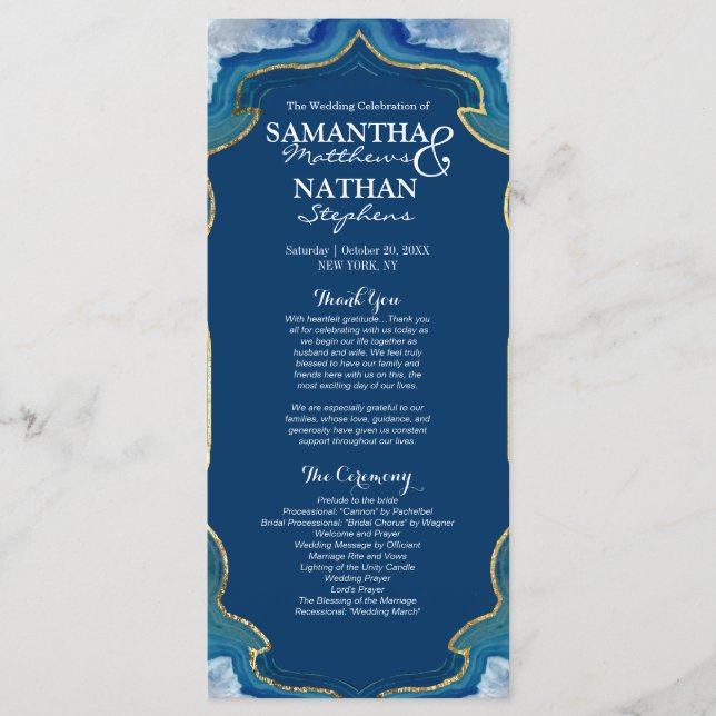 Agate Elegant Pretty Blue Teal Geode Program (Front)