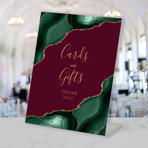 Agate Emerald Green Burgundy Wedding Cards Gifts Pedestal Sign