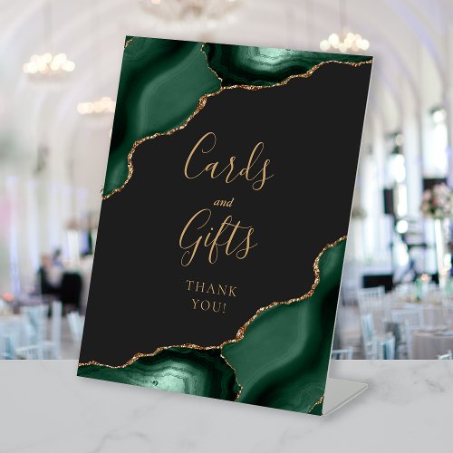 Agate Emerald Green Dark Wedding Cards Gifts Pedestal Sign