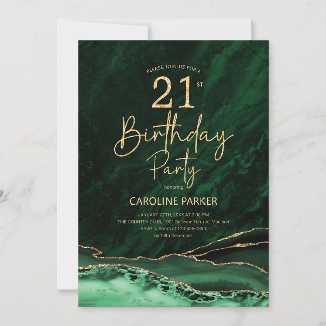 Agate Emerald Green Gold 21st Birthday Invitation | Zazzle