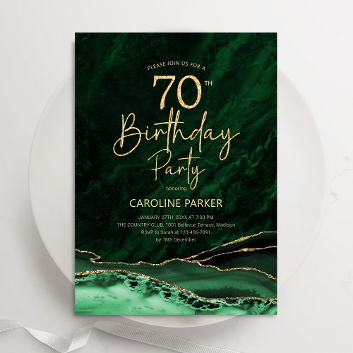 Agate Emerald Green Gold 70th Birthday Invitation