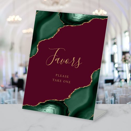 Agate Emerald Green Gold Burgundy Wedding Favors Pedestal Sign