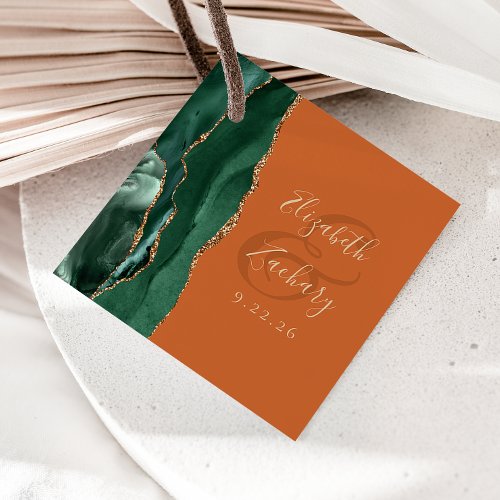 Agate Emerald Green Gold Burnt Orange Wedding Favor Tags