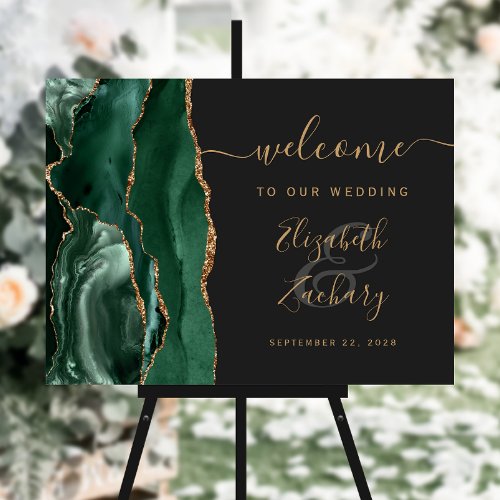 Agate Emerald Green Gold Dark Wedding Welcome Foam Board
