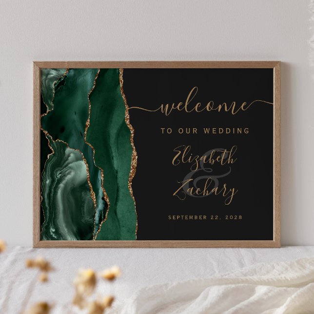 Agate Emerald Green Gold Dark Wedding Welcome Poster (Creator Uploaded)