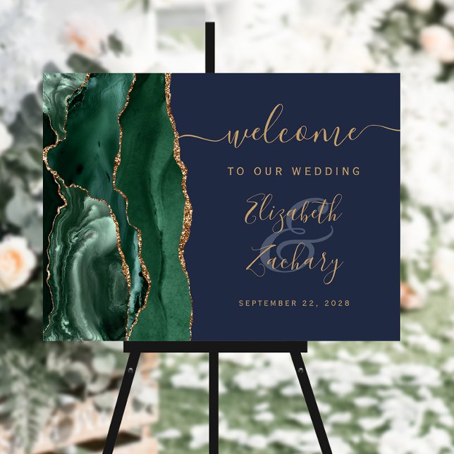 Agate Emerald Green Gold Navy Blue Wedding Welcome Foam Board (Creator Uploaded)