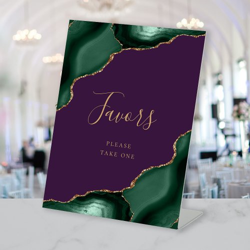 Agate Emerald Green Gold Purple Wedding Favors Pedestal Sign