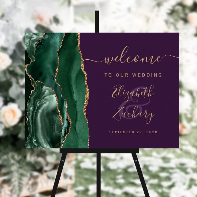 Agate Emerald Green Gold Purple Wedding Welcome Foam Board (Creator Uploaded)