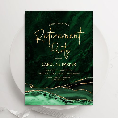 Agate Emerald Green Gold Retirement Party Invitation