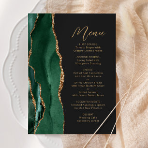 Agate Emerald Green Gold Script Dark Wedding Menu