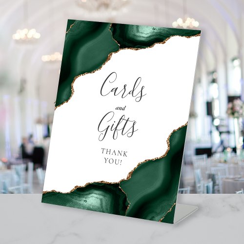 Agate Emerald Green Gold Wedding Cards and Gifts Pedestal Sign