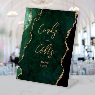Agate Emerald Green Gold Wedding Cards Gifts Pedestal Sign