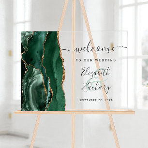 Agate Emerald Green Gold Wedding Welcome Acrylic Sign