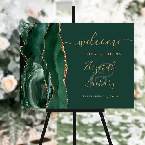 Agate Emerald Green Gold Wedding Welcome Foam Board