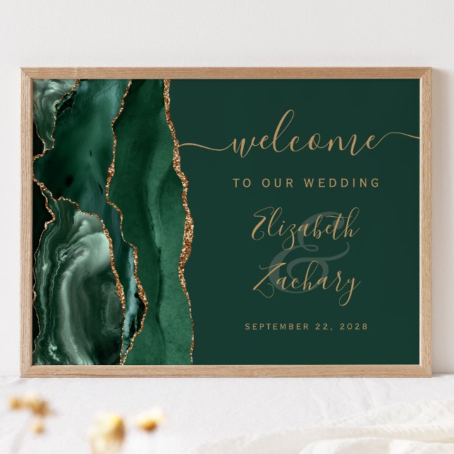 Agate Emerald Green Gold Wedding Welcome Poster (Creator Uploaded)