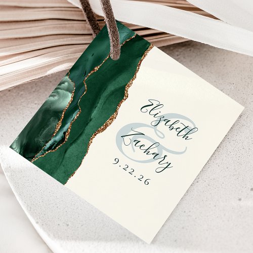 Agate Emerald Green Ivory Gold Script Wedding Favor Tags