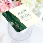 Agate Emerald Green Ivory Gold Script Wedding Square Paper Coaster<br><div class="desc">This elegant modern wedding coaster features an emerald green watercolor agate geode design trimmed with faux gold glitter. Easily customize the green text on an ivory background,  with the names of the bride and groom in handwriting calligraphy over a large ampersand.</div>