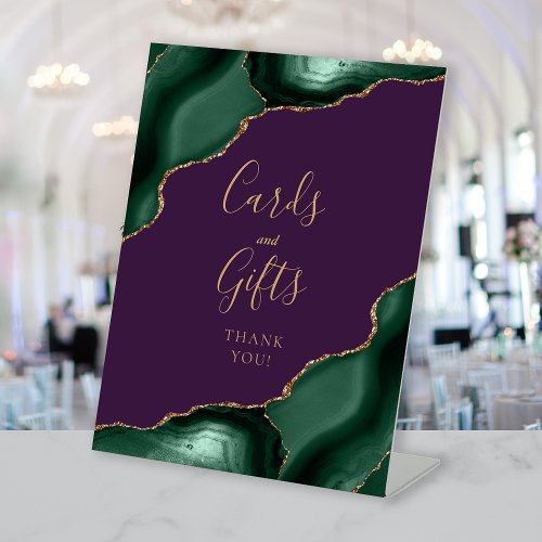 Agate Emerald Green Purple Wedding Cards Gifts Pedestal Sign