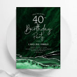 Agate Emerald Green Silver 40th Birthday Invitation<br><div class="desc">Emerald green and silver agate 40th birthday party invitation. Elegant modern design featuring watercolor agate marble geode background,  faux glitter silver and typography script font. Trendy invite card perfect for a stylish women's bday celebration. Printed Zazzle invitations or instant download digital printable template.</div>