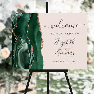Agate Emerald Rose Gold Blush Wedding Welcome Foam Board