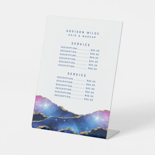 Custom Price Menus 18 Agate Galaxy Celestial Stars Salon Service Price Pedestal Sign